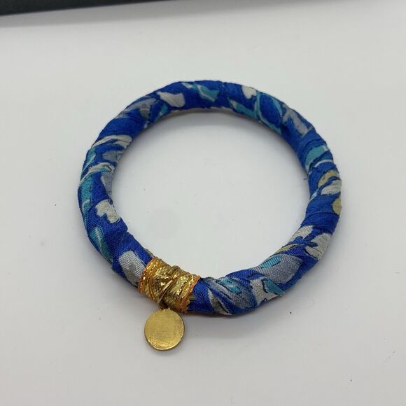 Rosena Sammi Upcycled Sari Fabric Charm Bangles Unique Gold Platted Charms - Picture 2 of 4